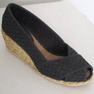 Lauren Ralph Lauren Womens Black Peep Espadrille w/2" Jute Wedge Heel - 6M